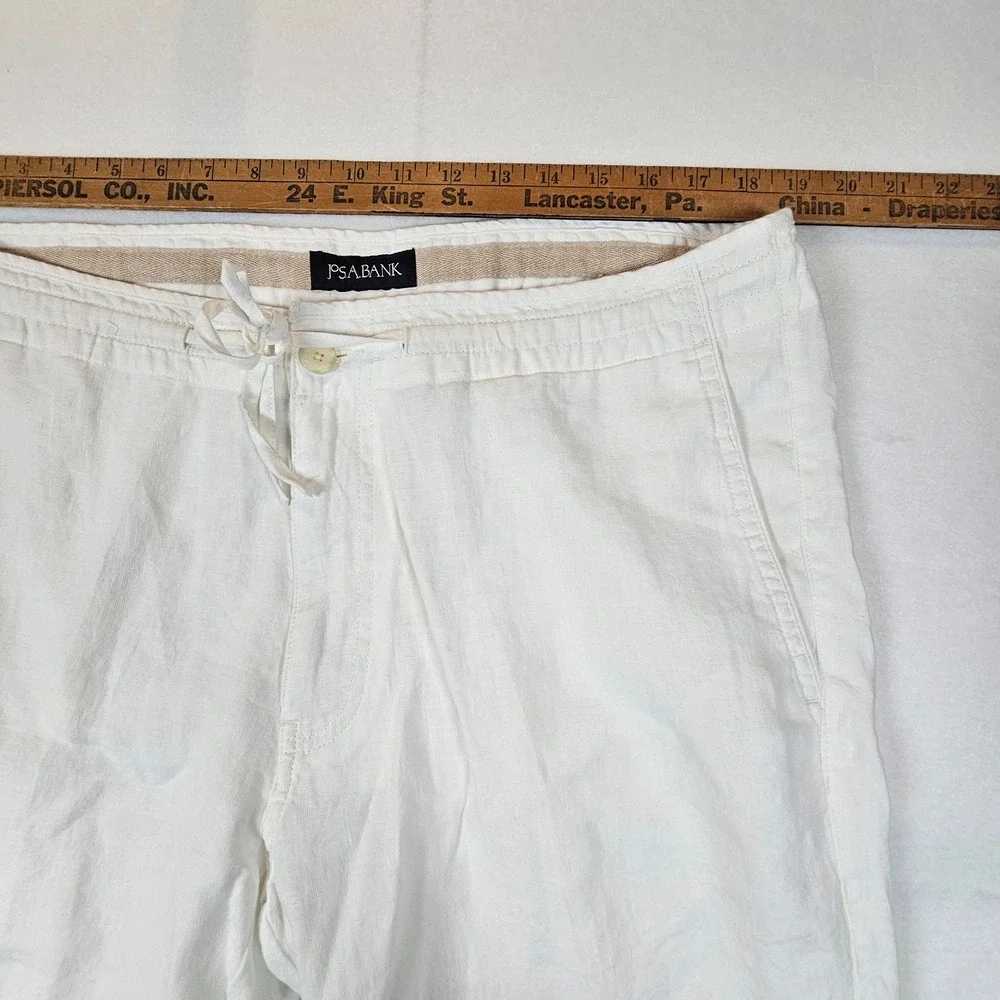 Jos. A. Bank Mens 36x30 White Linen Tailored Fit Drawstring Pants Summer Beach